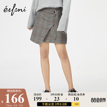 Eveli short skirt autumn new skirt Korean temperament irregular plaid high waist a-line skirt female