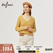 Eveli sweater new winter loose knitwear womens lazy wind pullover V-neck cashmere sweater womens treasure wool