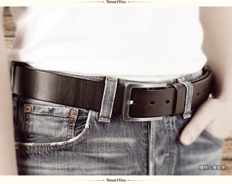 smartyou以爱为铭男士真皮皮带休闲头层牛皮复古植鞣腰带合金针扣