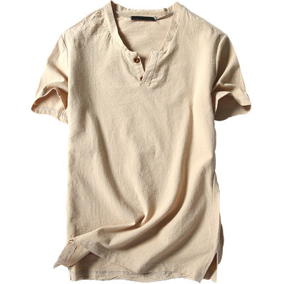 展示与对比:2017夏棉麻料上衣服男装体恤衫麻质民族中国风麻衣亚麻布