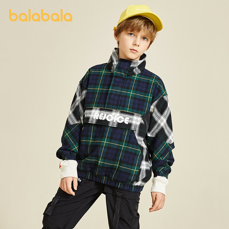 Bala Bala Mens big childrens coat Childrens jacket Flannel plaid outerwear Trend pullover shirt