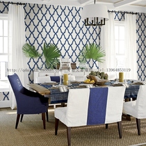 Ai Jia Nordic minimalist American Mediterranean dark blue Damascus wallpaper French luxury restaurant wallpaper