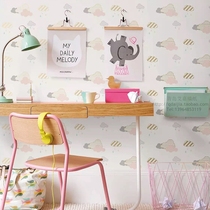 Aijia non-woven Korean childlike cartoon cloud clouds raindrops wallpaper girl bedroom childrens room roof wallpaper