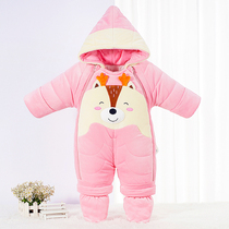 Baby cotton-padded clothes winter baby thickened jumpsuit Ha clothes out newborn warm clothes bag feet