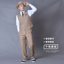 Non-zero dans Popping personality stripe suit locking performance suit vest suit vest suit mechanical dance lock dance