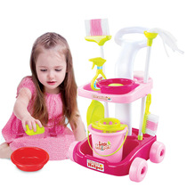 Childrens broom mop cleaning supplies set mini cleaning trolley baby house kitchen girl toy