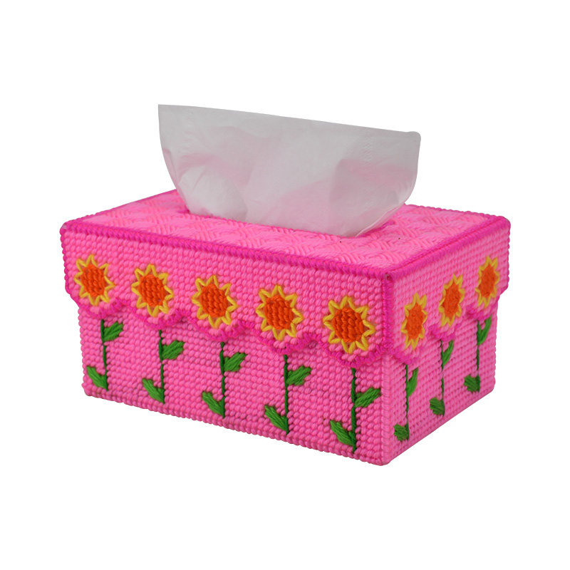 新款十字绣3diy立体绣纸抽盒三心桃心太阳花客厅粗毛线绣花卉卷纸