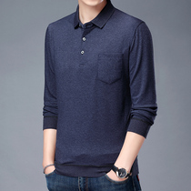 Spring and autumn dad long-sleeved T-shirt loose casual solid color thin section middle-aged spring and summer top t-shirt lapel