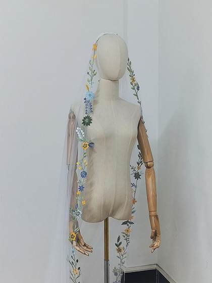 대외 무역 색 레이스 베일 블루 파란색 멀티 플라워 버전 다중 크기 인증서 등록 제안 신부 머리 장식 대외 무역 색 레이스 베일 블루 파란색 멀티 플라워 버전 다중 크기 인증서 등록 제안 신부 머리 장식