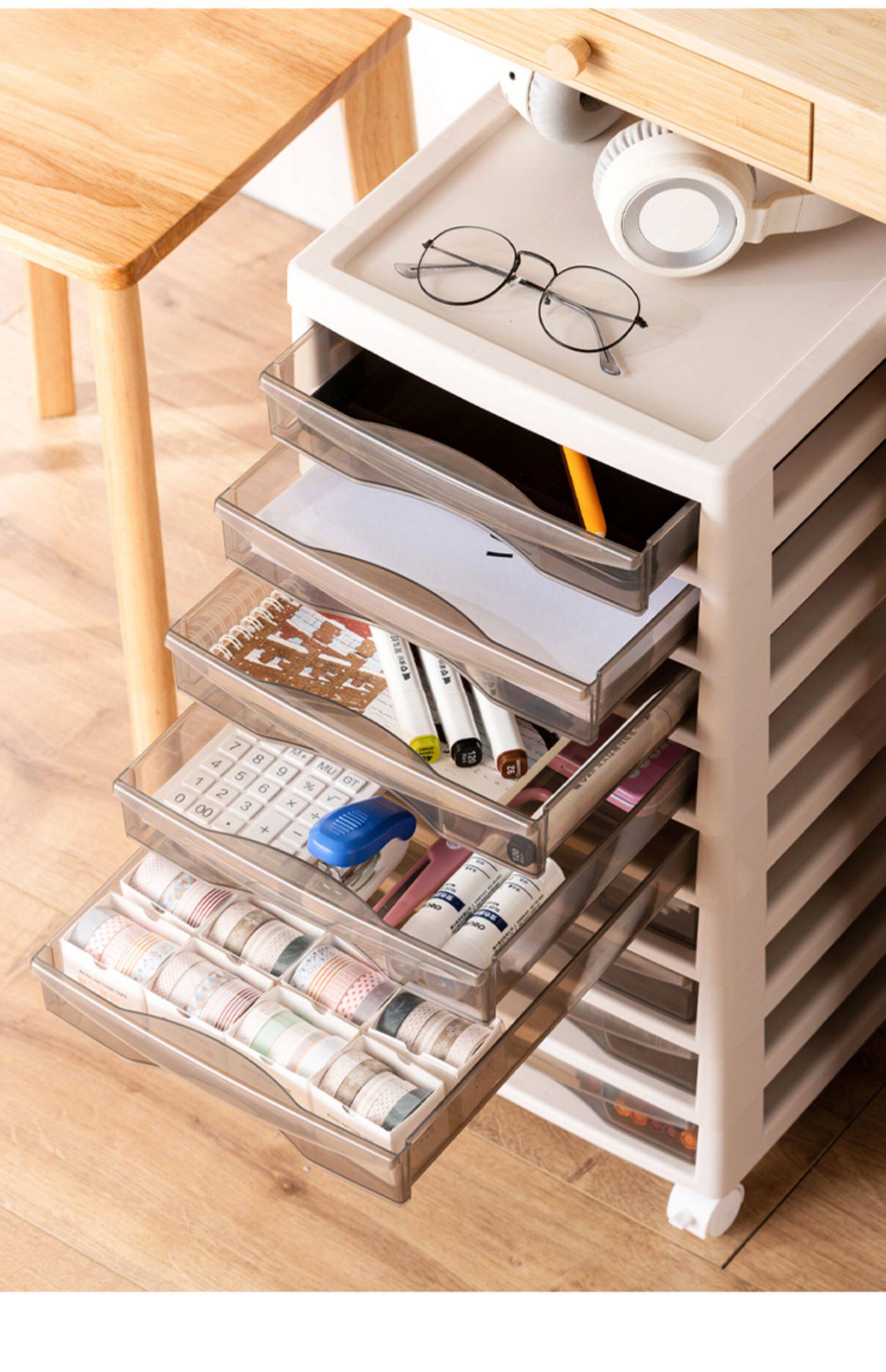 书桌面收纳盒抽屉式文件置物架办公桌下文具收纳柜储物整理神器