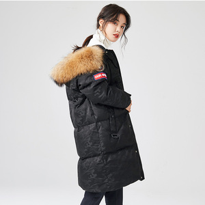 高梵迷彩羽绒服女中长款2018冬季新款加厚保暖宽松大毛领羽外套潮