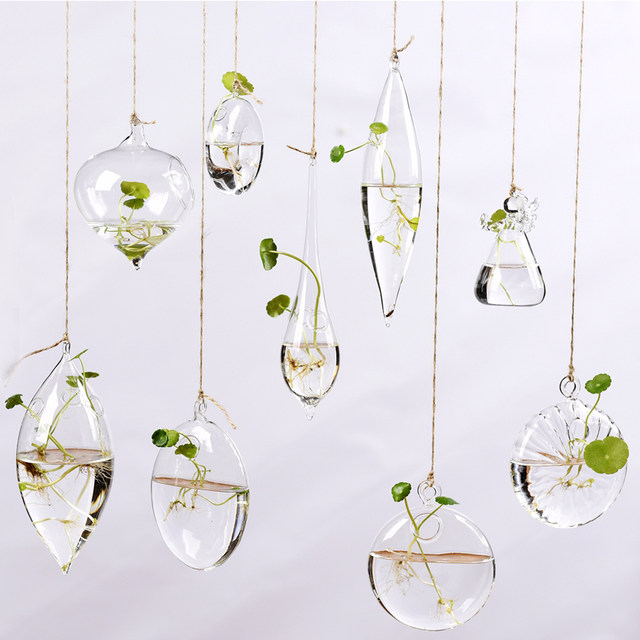 ສ້າງສັນ hanging ແກ້ວໂປ່ງໃສ vase ຂະຫນາດນ້ອຍຫ້ອຍຂວດ hydroponic ດອກໄມ້ອຸປະກອນສວນໃນລົ່ມເຮືອນຕົກແຕ່ງກະຕຸກພືດຊຸດ