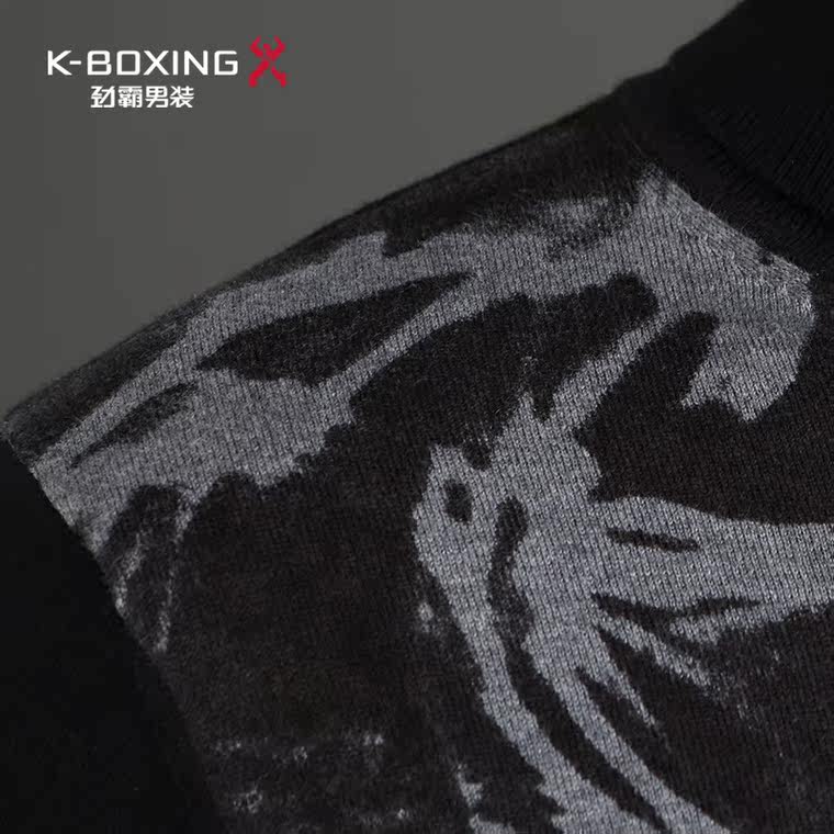 K-boxing/劲霸男装毛衫 水墨印花长袖羊绒修身毛衣正品|DYYU3373