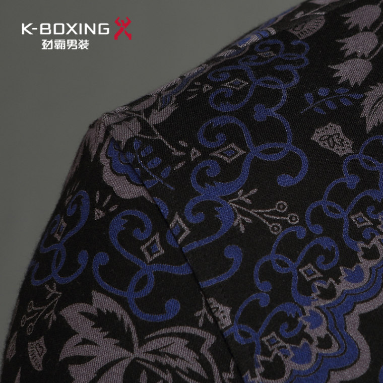 K-boxing/劲霸正品男士休闲印花衬衫 商务修身针织服|FCBX4467