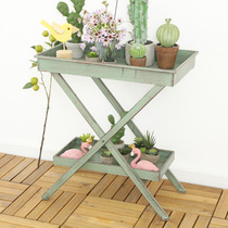 American country retro wrought iron fleshy flower rack Pastoral country shelf Tray storage rack Garden gardening groceries