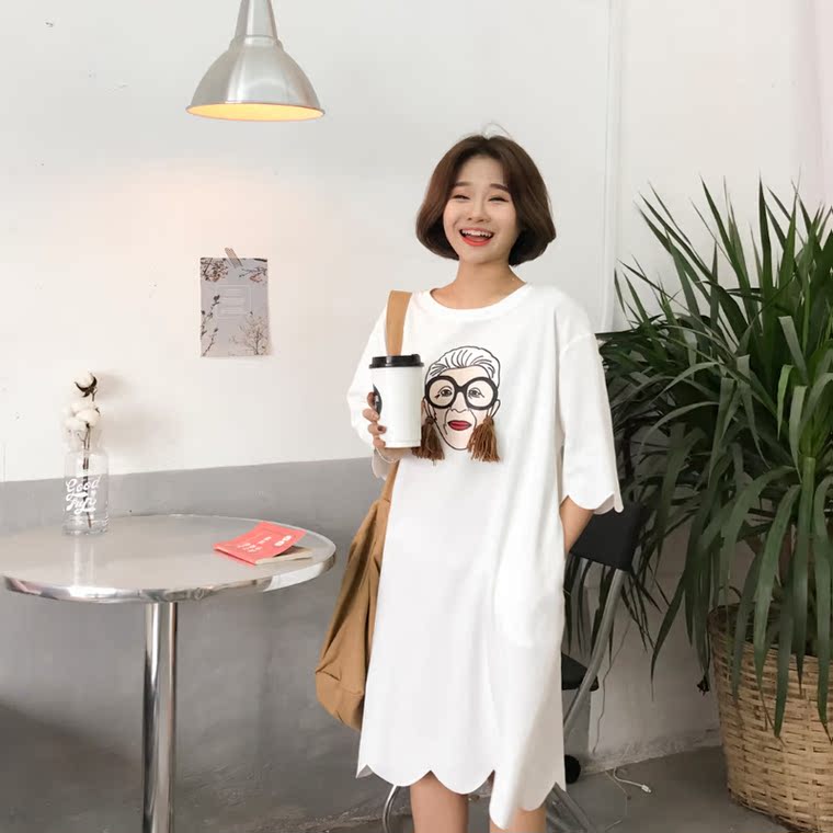 实拍2017新款韩版宽松娃娃头长t