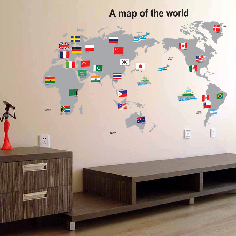 客厅沙发背景墙壁书房宿舍壁纸公司办公室装饰贴画世界地图墙贴纸产品展示图3
