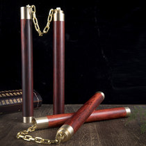 Handmade solid wood red sandalwood red sandalwood two-in-one nunchaku brass pure copper accessories practical collection nunchaku short stick