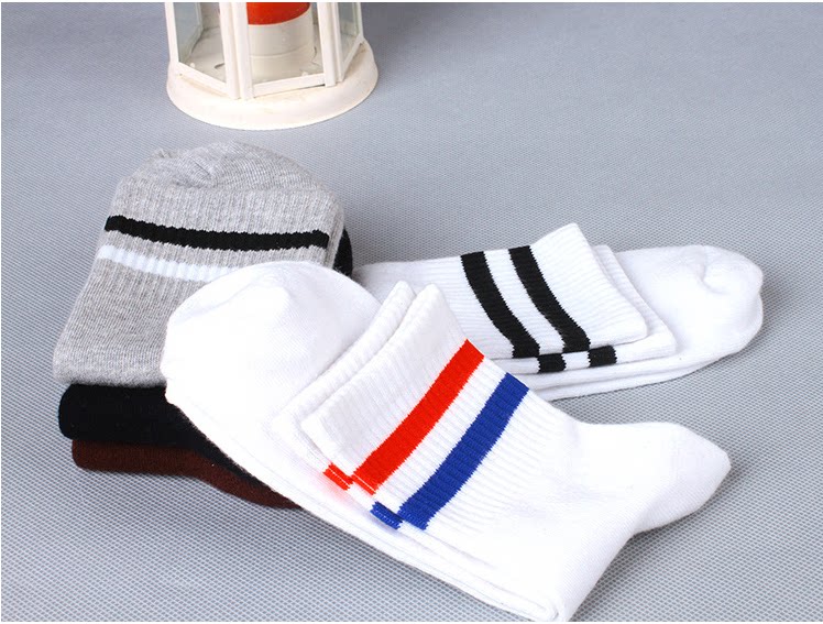 秋纯棉条纹袜二杠袜子学院复古两条杠运动男袜女袜情侣袜中短筒