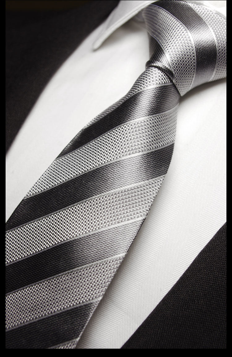 ptah atum 简约真丝领带男 灰色条纹领带 男士正装商务结婚领带