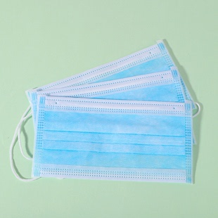 现货100只袋装一次性防护防尘口罩三层熔喷布蓝白成人口罩T