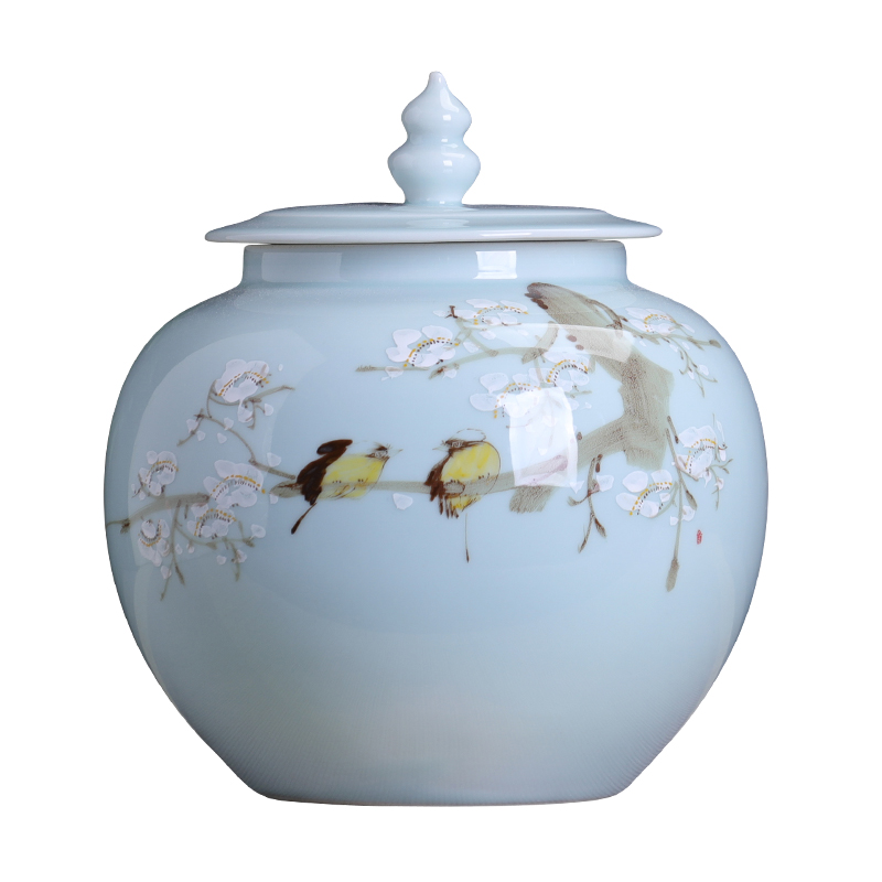 Jingdezhen hand - made name plum flower ceramic tea pot large seal pot 2 jins loose pu - erh tea storage POTS of household