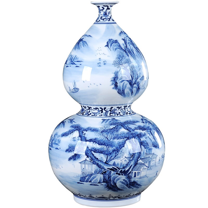 Jingdezhen blue and white porcelain vase gourd furnishing articles opening gifts large sitting room adornment version into the manual