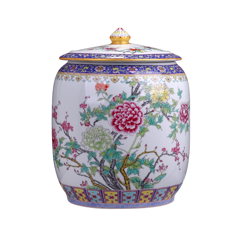 Jingdezhen peony big porcelain pot decoration as furnishing articles with cover large storage tank with seven cake caddy fixings