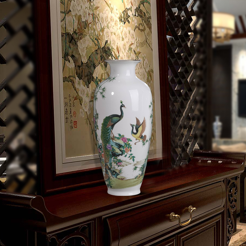 Jingdezhen pastel thin foetus vase furnishing articles Chinese flower arranging sitting room TV cabinet ceramic decoration peacock a bottle