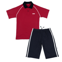 Dongguan City Wanmei summer school uniform male and female students summer red short sleeve T-shirt navy blue sports shorts