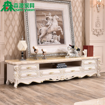 European-style marble TV cabinet coffee table combination modern simple full solid wood carving living room small apartment bedroom floor cabinet
