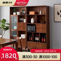 Side cabinet solid wood wine cabinet Nordic style cupboard high cabinet locker tea cabinet side cabinet living room storage cabinet against wall