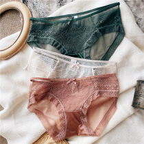 Teenage Girl Pants Low Waist Triangle Shorts Sexy Lace Mesh Yarn Transparent Cotton Crotch Breathable hip hollowed butterfly knot