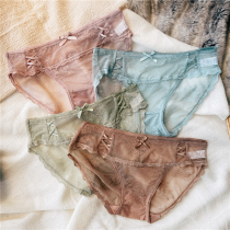 Teenage Girl Pants Low Waist Triangle Shorts Sexy Transparent Eyelash Lace Super Slim Hollowed-out Day Tying Cotton Crotch