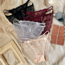 Girls sexy underpants lace Japanese hot streak hips ultra-thin transparent perspective charm low waist thin belt cotton crotch