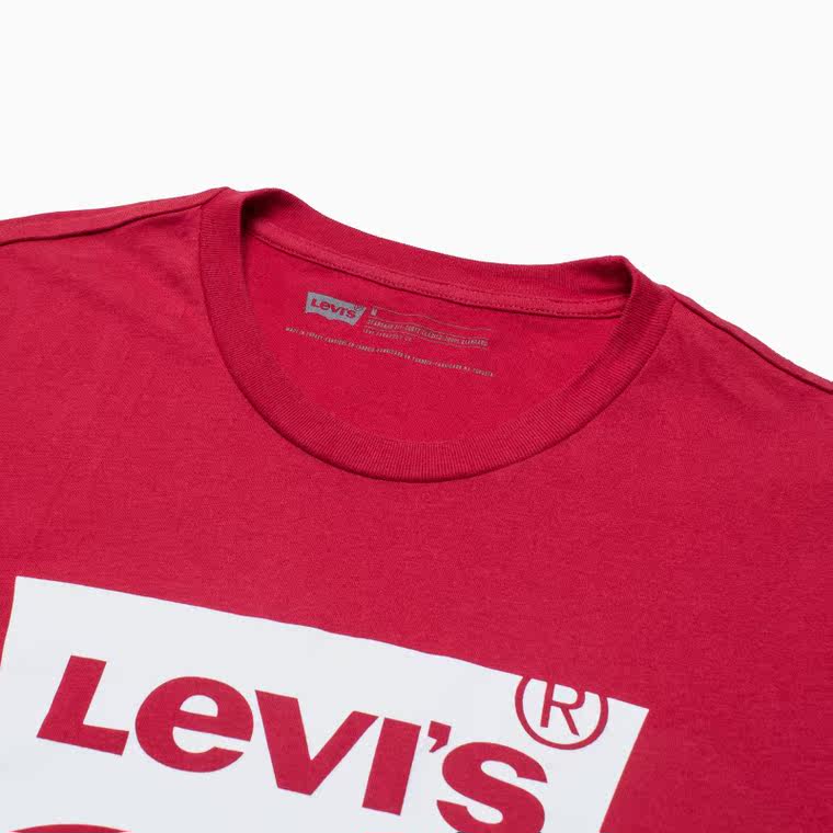 Levi’s/李维斯夏季男士Logo印花纯棉红色圆领短袖T恤65347-0543