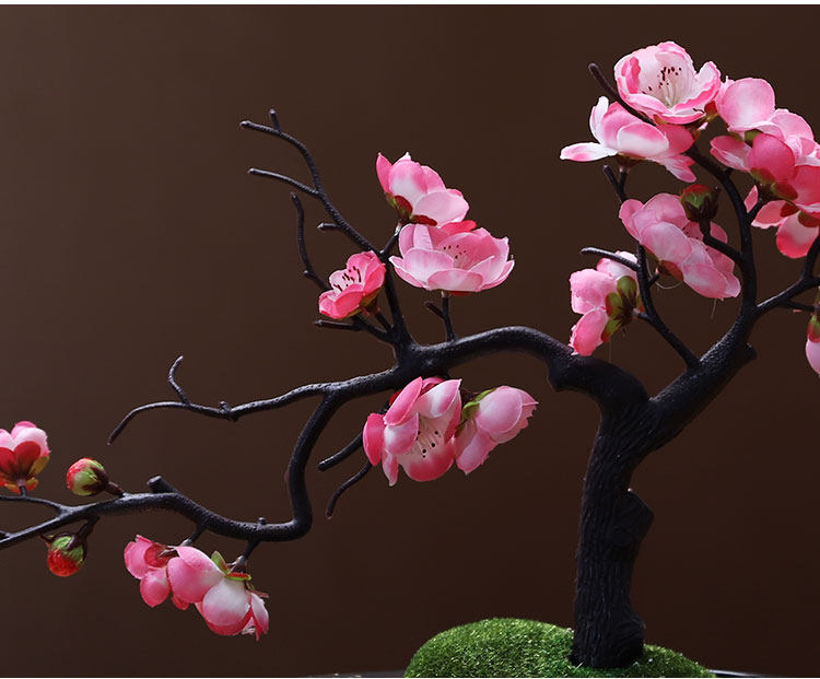 创意仿真梅花花艺盆景摆件新中式家居装饰插花腊梅假花套装摆设