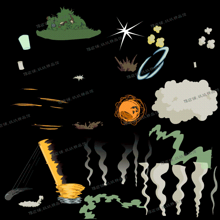 falsh 矢量游戏特效技能动画烟雾杯子碎旋转草团泥土飞溅素材文件