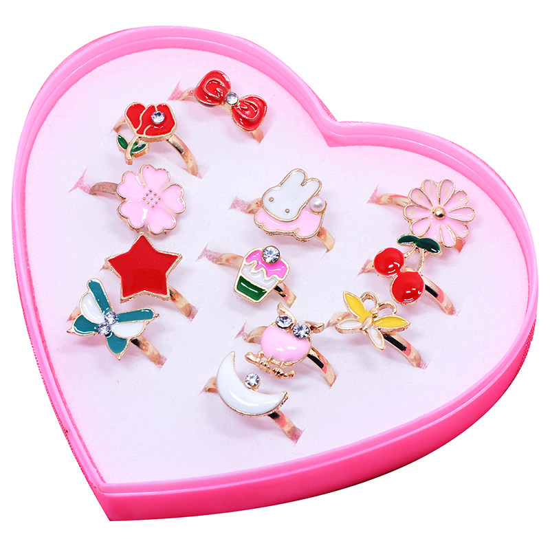 儿童戒指女孩公主镶钻戒指可爱卡通学生宝石水钻戒指玩具饰品礼物