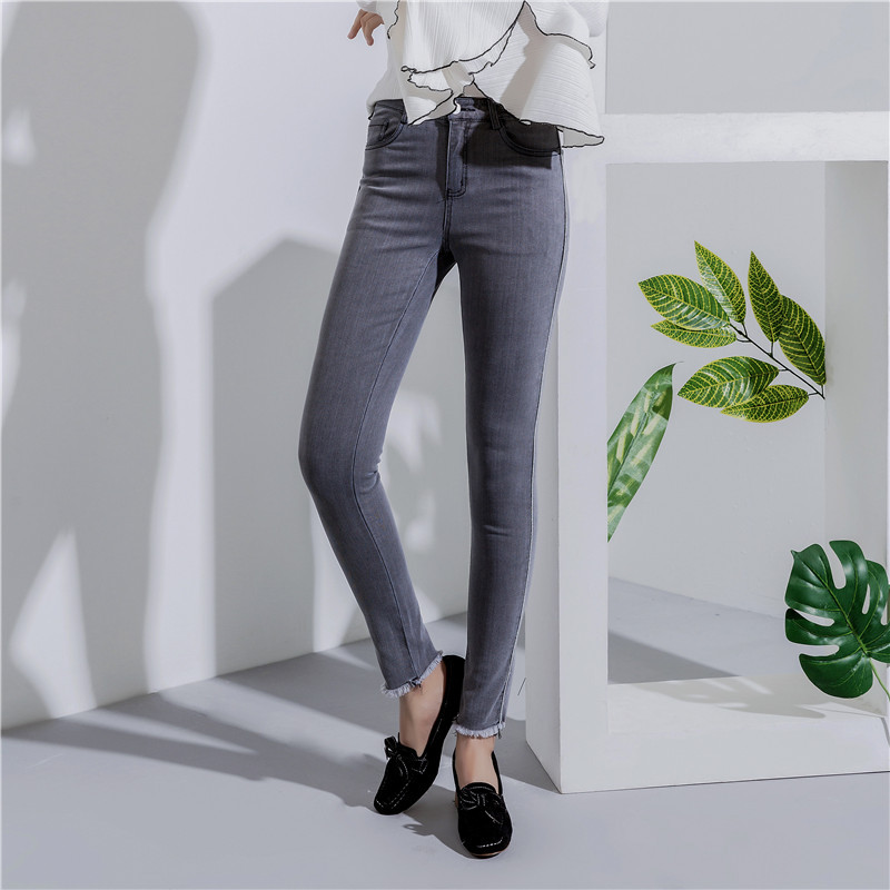 Brand Discount Jeans Woman 2020 Chunqiu Skinder with slim height waist elastic small foot tight fit Cigarette Grey