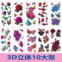 10 3D three-dimensional tattoo stickers waterproof female long-lasting large size rose stickers hand collarbone instep body painting