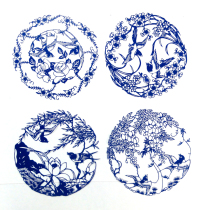 Paper blue and white porcelain traditional characteristics handmade paper-cut window grille (Chunyan) 26CM set without adhesive