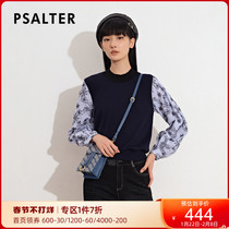 Psalm Women's Wear 2021 Autumn New Tibetan Blue Academy Style Stripe Embroidered False Two-piece Wool Knitted Shirt