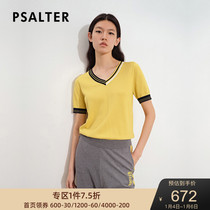 Shadow Psalm Women 2021 summer new yellow casual V-neck short sleeve pullover sweater
