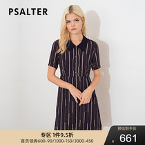 Mall with Psalm 2020 Summer new striped print lapel collar skinny dress 6C60205053