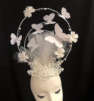 Euro-American style high-end hand-made T-stage performance accessories exaggerated screen butterfly personality crown headdress