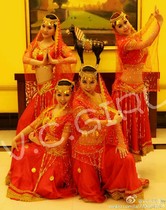 (Beijing rental) Big Red Indian Dance Costume Golden Red Indian Costume Daughter Country King Stage Performance Costume