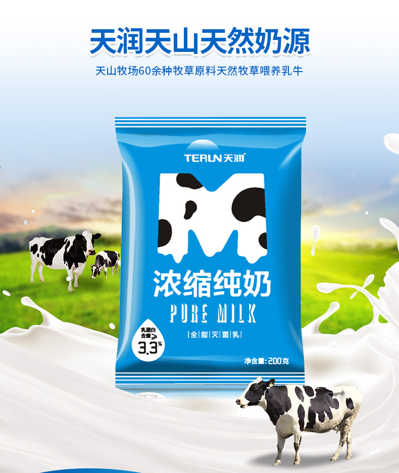 新疆特产terun天润牛奶浓缩205g*20袋装高钙早餐学生纯牛奶包邮