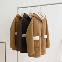 Haining 2022 winter new lamb fur coat womens hooded mid-length two-sided fur coat