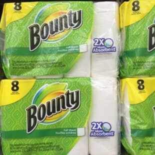 代购美国进口帮庭bounty印花厨房纸巾8卷x1包吸油纸卷纸厨房用纸